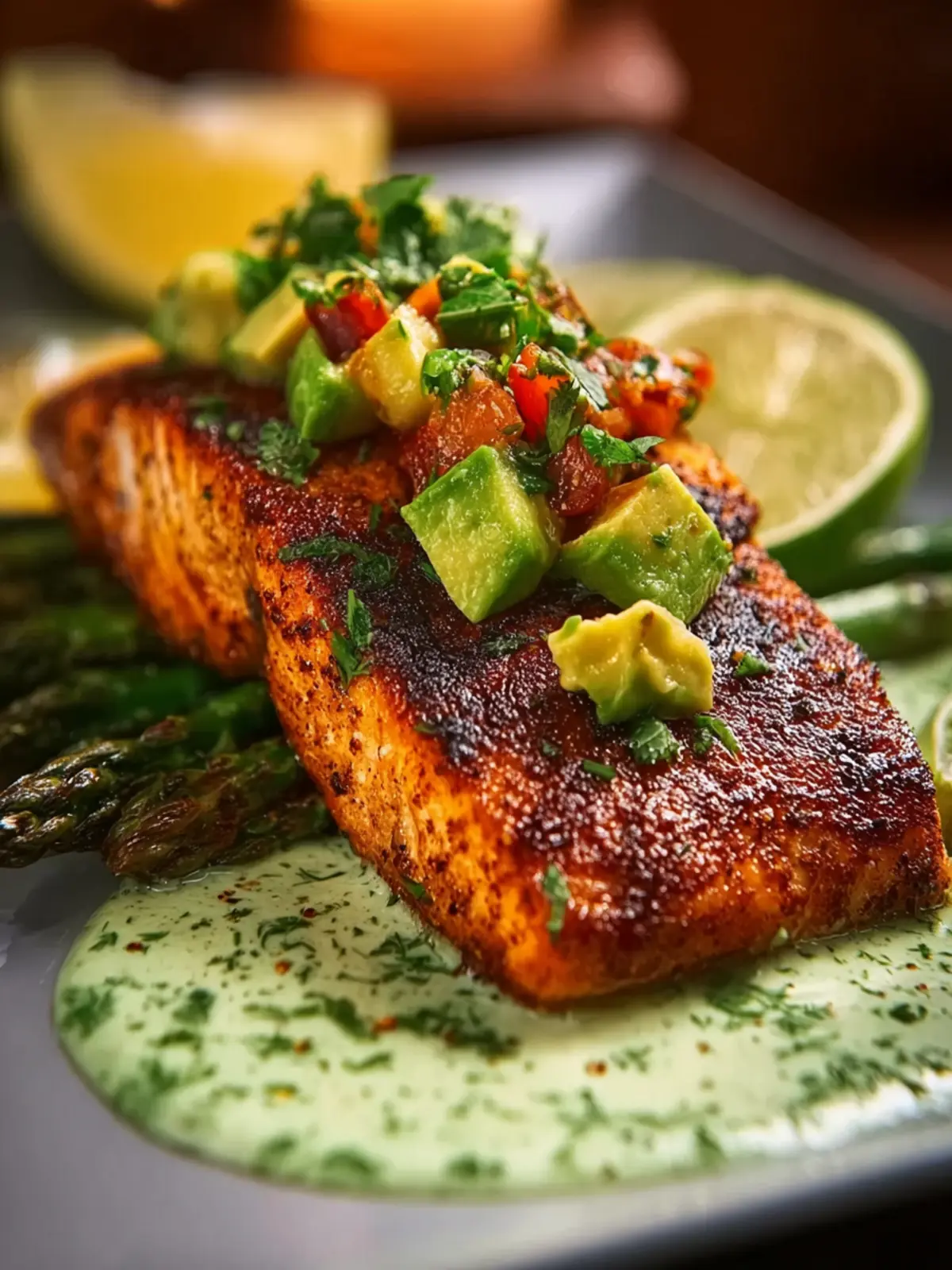 Cajun Salmon with Avocado Lime Sauce First Image