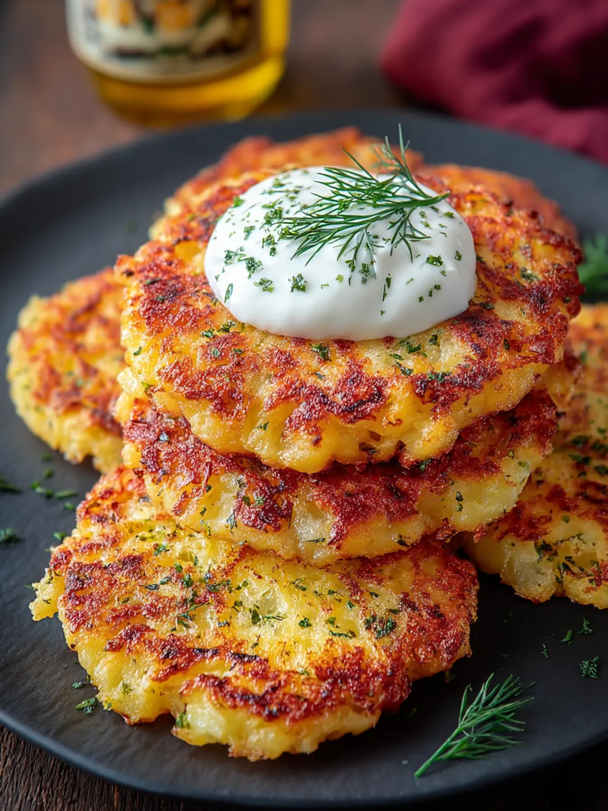 Crispy Mini Potato Pancakes with Sour Cream & Dill First Image