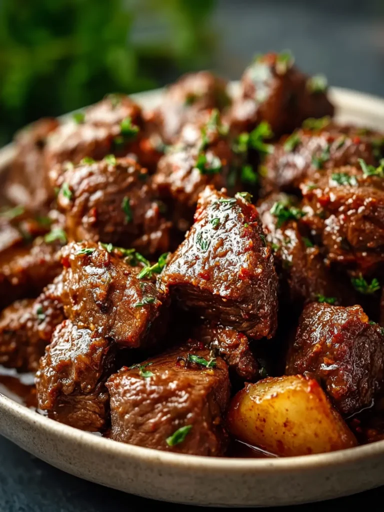 High Protein Slow Cooker Garlic Butter Beef Bites First Image