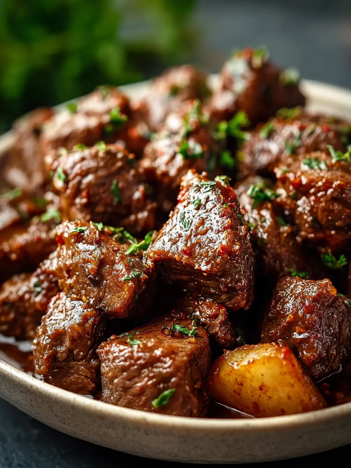 High Protein Slow Cooker Garlic Butter Beef Bites First Image