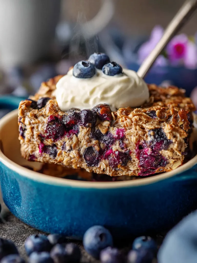 Blueberry Baked Oatmeal with Greek Yogurt First Image